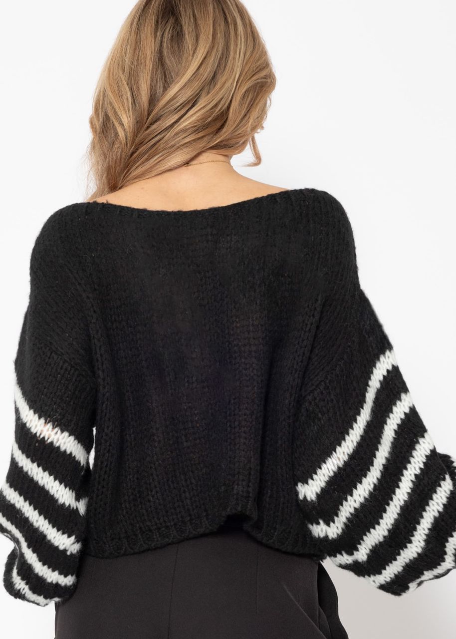 Pullover mit gestreiften Ärmeln - schwarz-offwhite