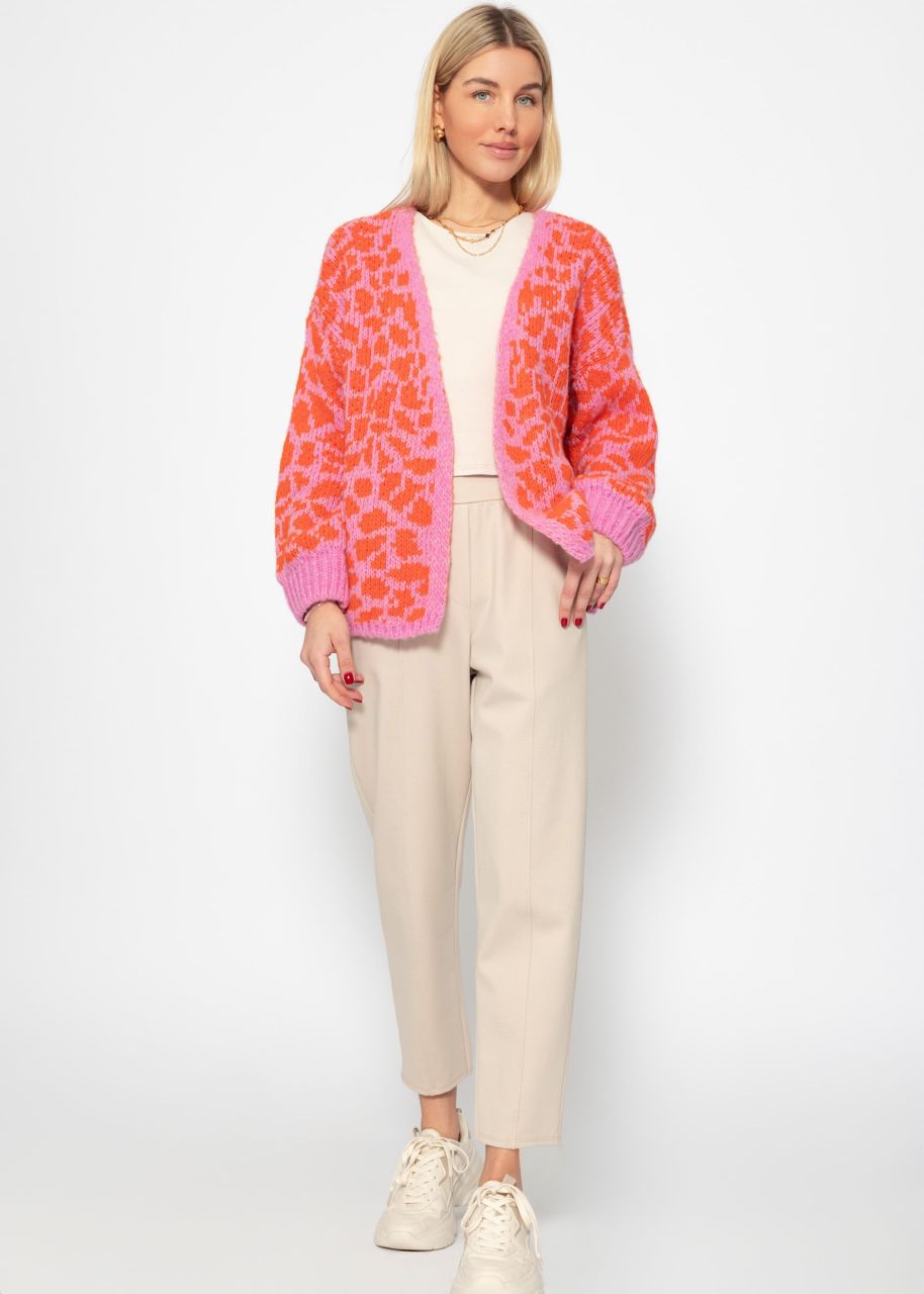 Kurzer Cardigan mit Leo-Print - pink-rosa