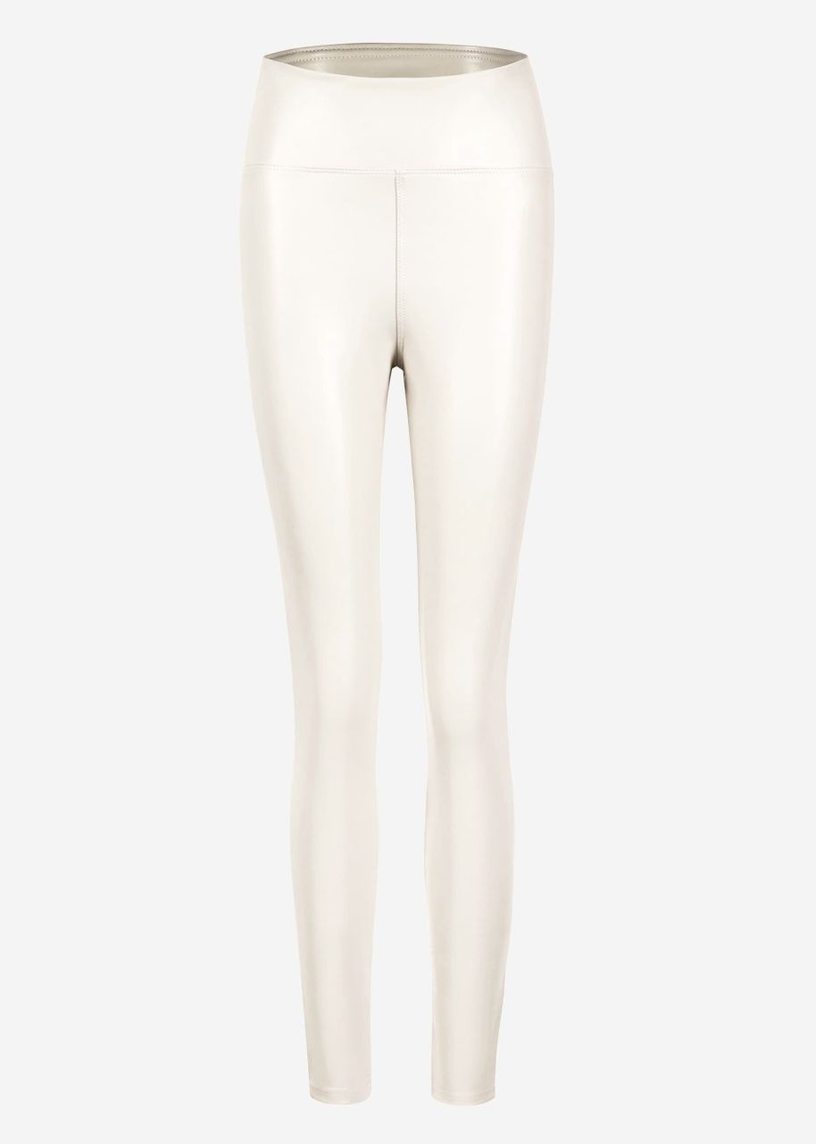 High-Rise Thermo Lederleggings mit breitem Bund - offwhite