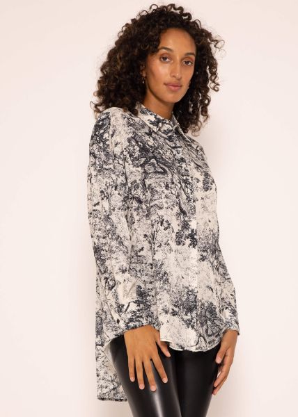 Oversize Bluse mit Print - schwarz-weiß