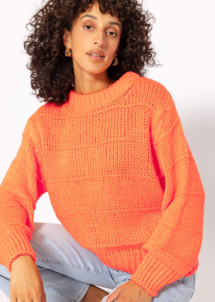 Oversize Pullover mit Strukturstreifen - mandarine