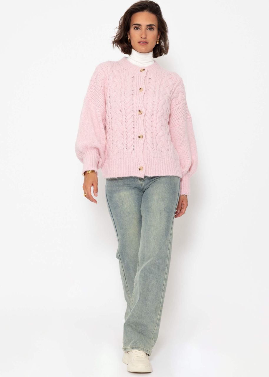 Super flauschige Strickjacke mit Zopfmuster - rosa