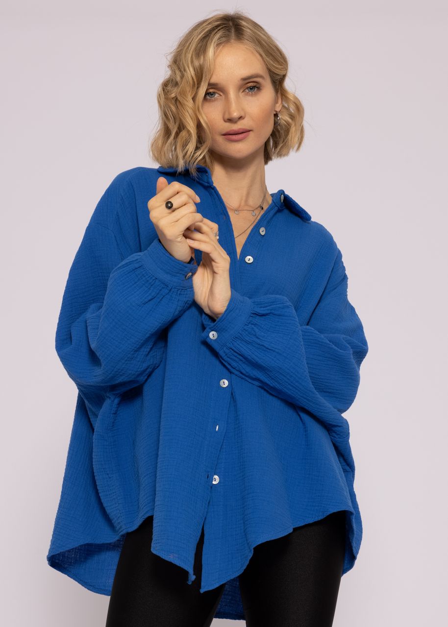 Ultra oversize Blusenhemd, kürzere Variante, royalblau