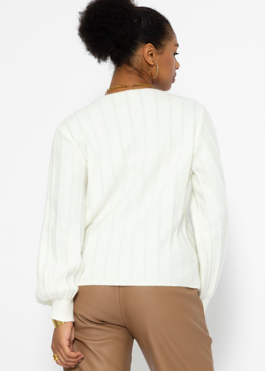 Längs gerippter Pullover - offwhite