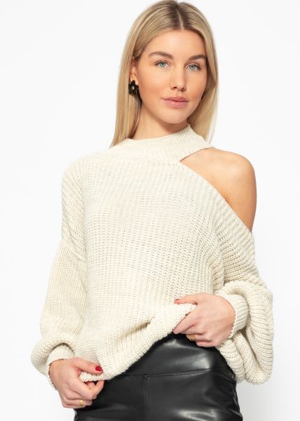 Oversize Cut-Out Pullover - beige