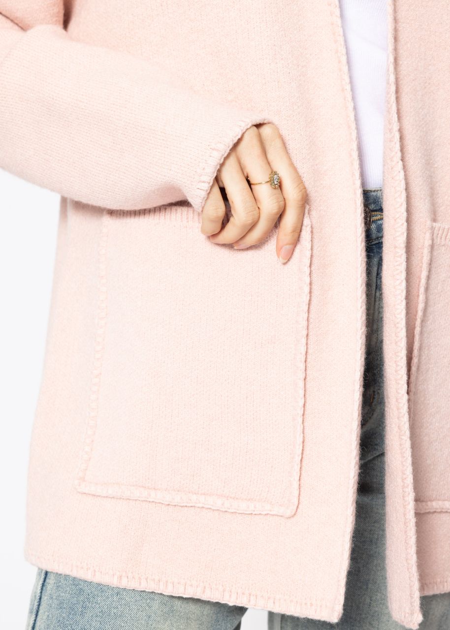 Offener Cardigan mit aufgesetzten Taschen - rosa