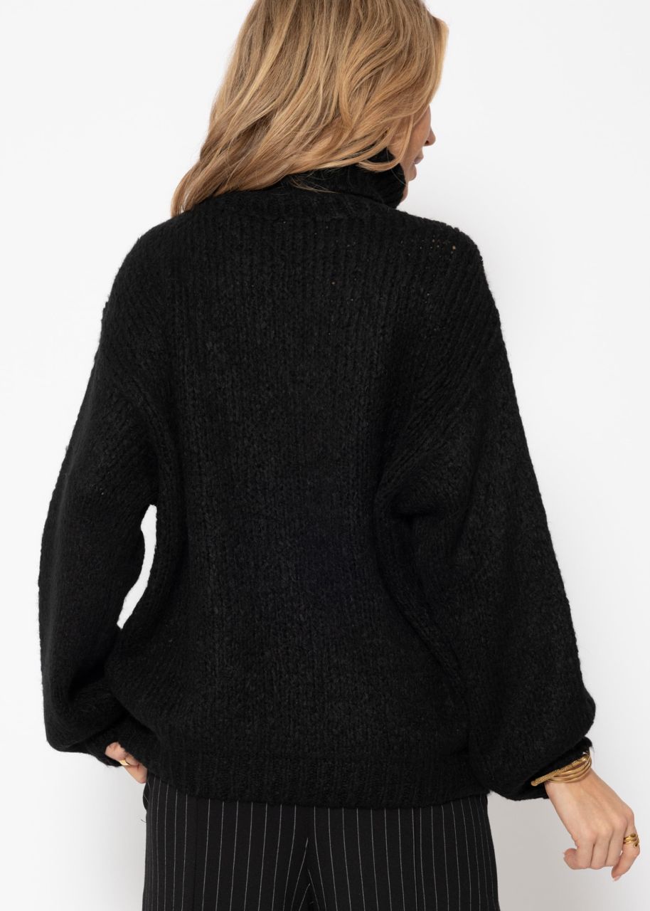 Oversize Rollkragenpullover - schwarz