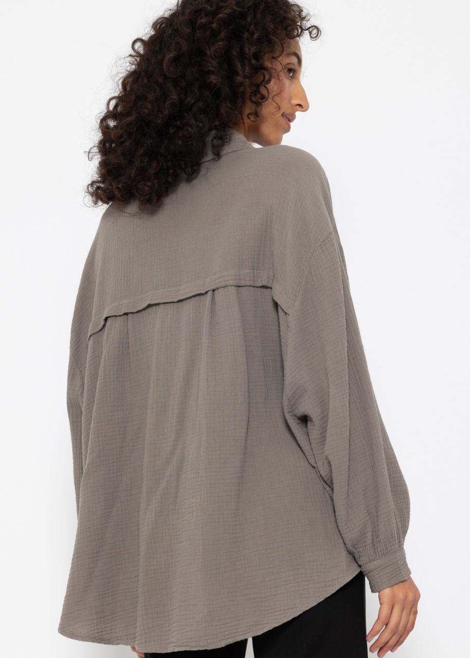 Musselin Bluse oversize, kurz, taupe