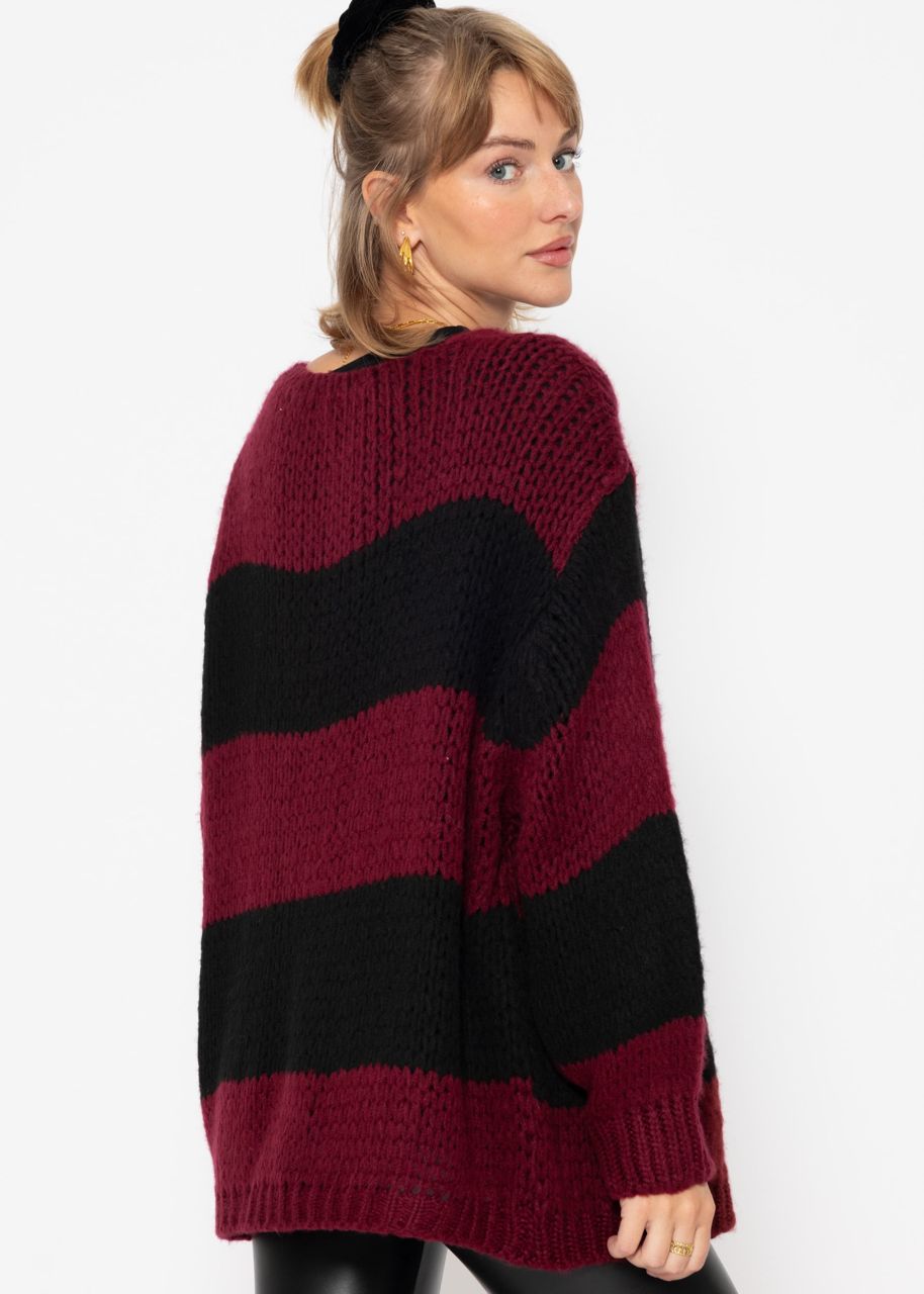 Gestreifter oversize Cardigan - burgundy-schwarz