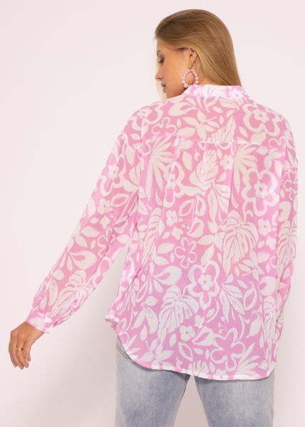 Transparente Bluse mit Print, rosa/weiß