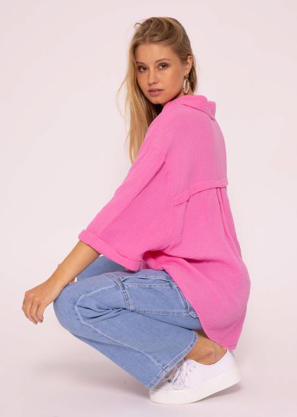 Musselin Bluse oversize kurzarm, kurz, pink