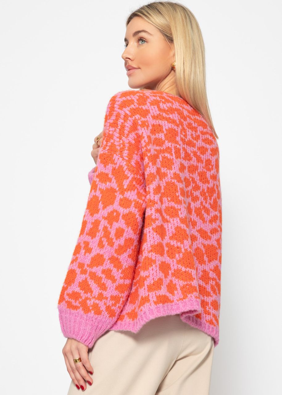 Kurzer Cardigan mit Leo-Print - pink-rosa