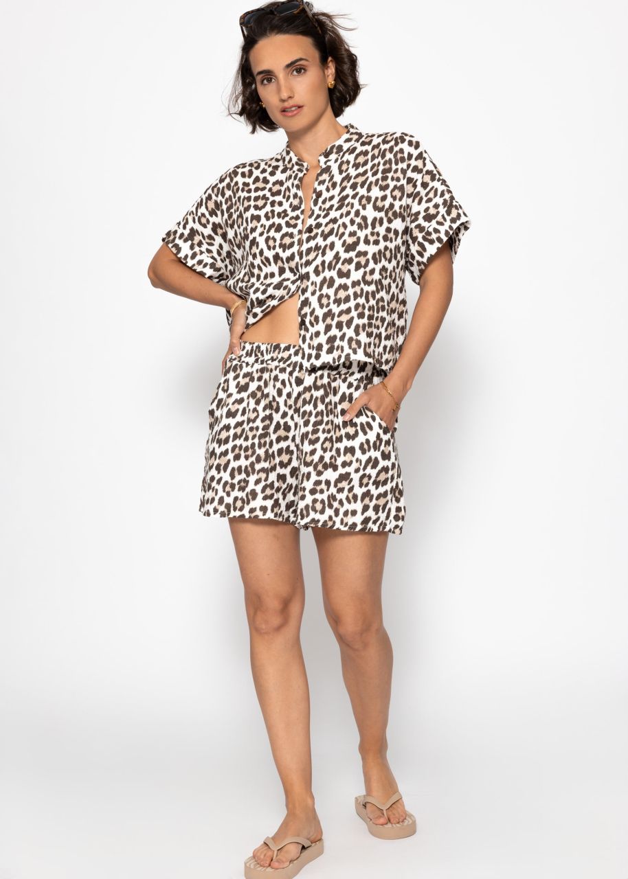 Musselin Bluse mit Leo-Print - offwhite-braun
