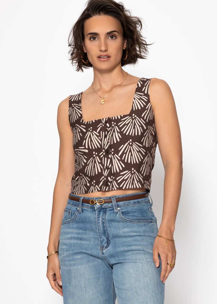 Top mit Knopfleiste und Muschel-Print - braun