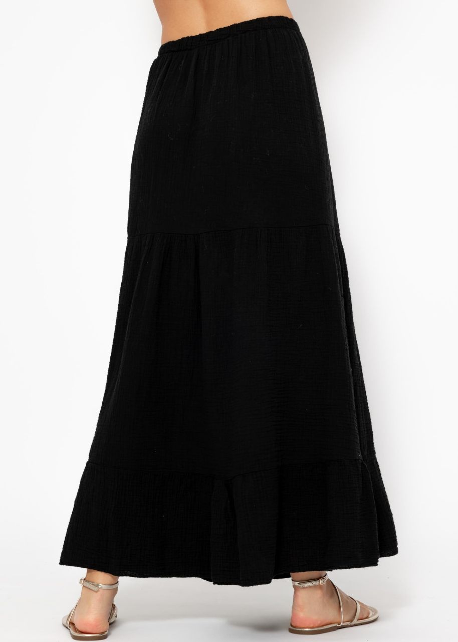 Musselin Maxi Rock mit Volants - schwarz