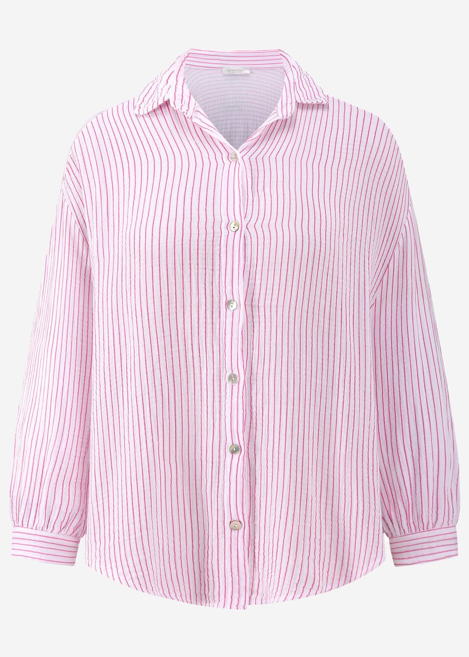 Gestreifte Musselin Bluse oversize, kurz, pink/weiß