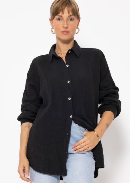 Musselin Bluse im Regular Fit - schwarz