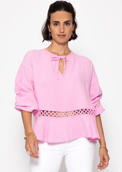 Musselin Bluse mit Schößchen - rosa