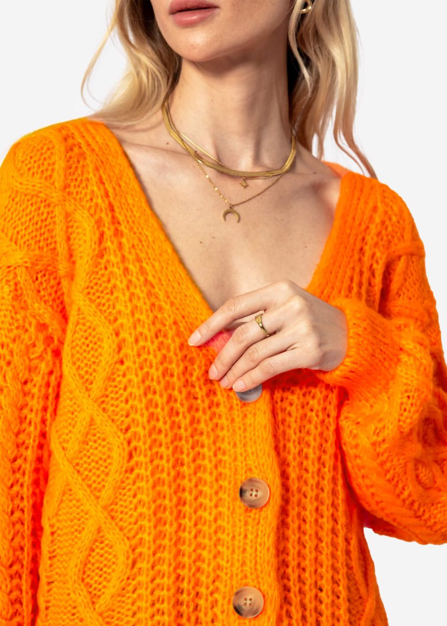 Oversize Strickjacke mit Zopfmuster - mandarine