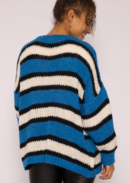 Streifen-Cardigan, blau/offwhite/schwarz