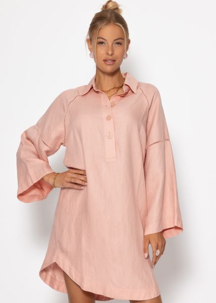 Leinen Kleid mit Knopfleiste - rosa