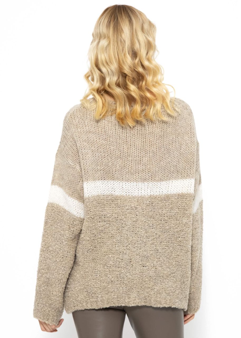 Flauschiger Pullover mit Streifendesign - beige-offwhite