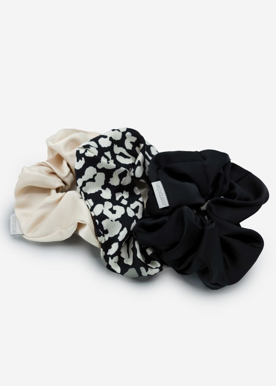 3er Set Scrunchies - schwarz-champagner-leo