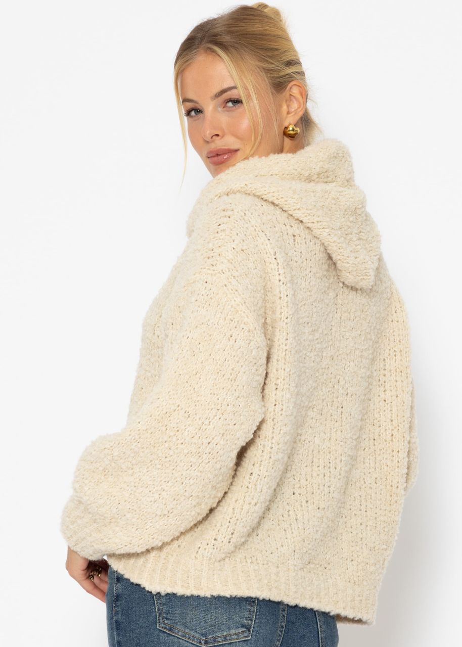 Jessica Haller Pullover mit Hoodie aus Bouclé-Strick - offwhite