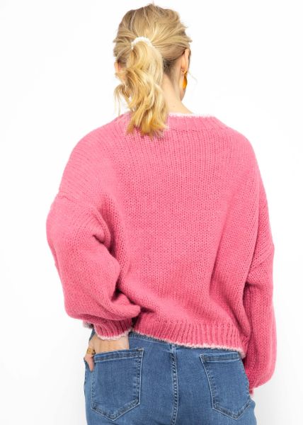 Oversize Pullover mit rosa Akzenten - pink