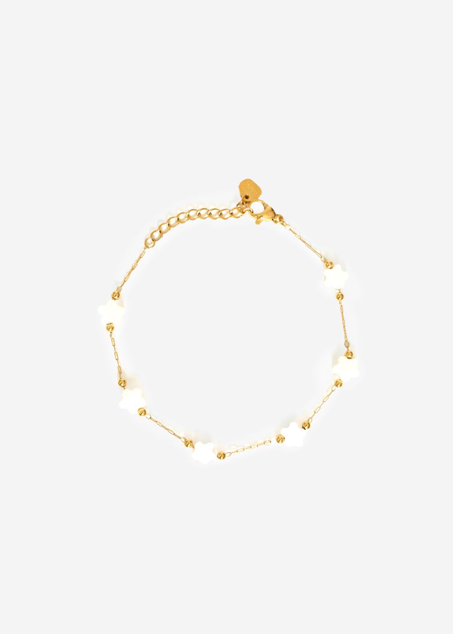 Armband mit weißen Kleeblättern - gold