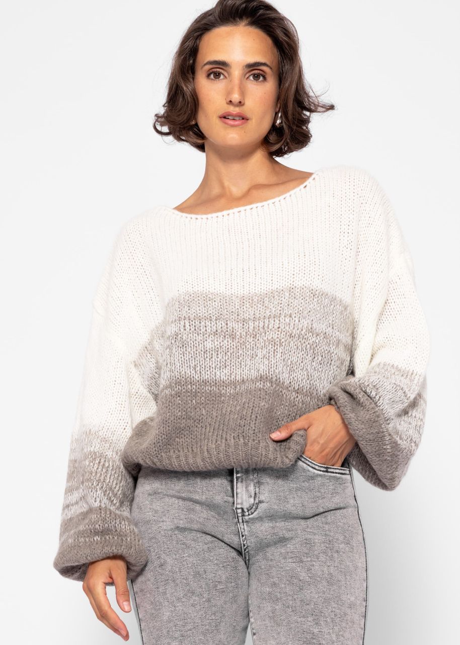 Pullover mit Ballonärmel und Farbverlauf - offwhite-taupe