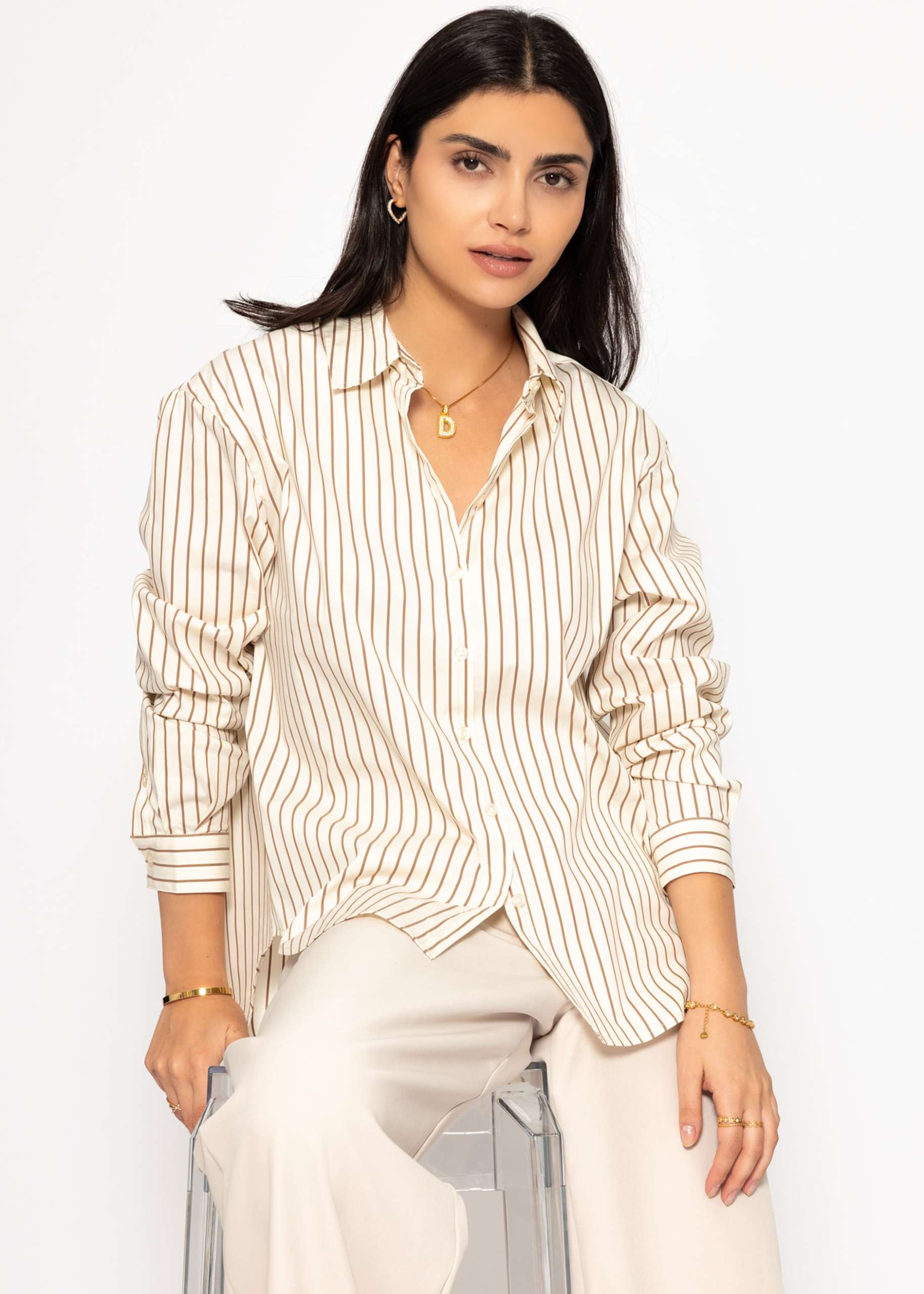 Gestreifte Hemdbluse - beige
