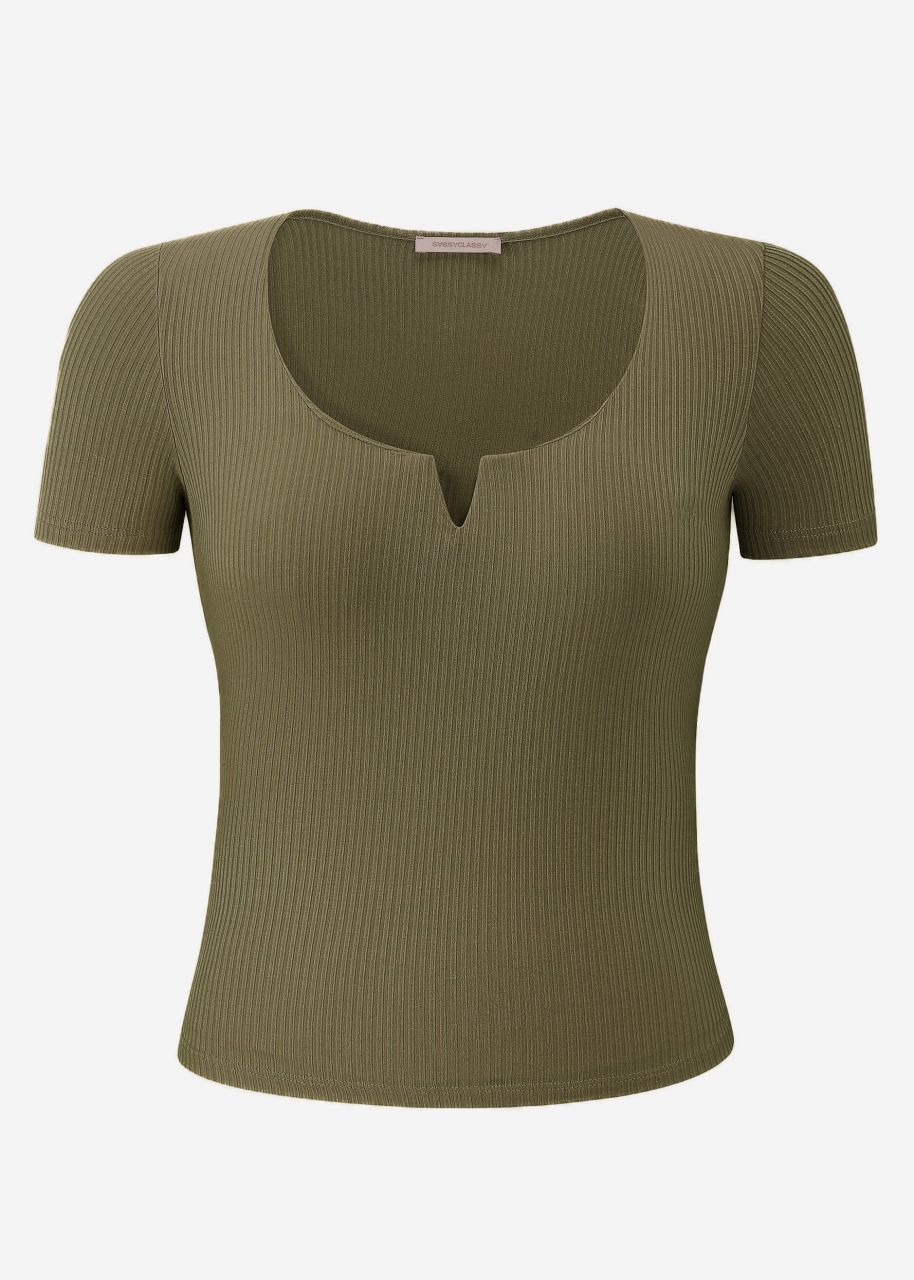 Geripptes T-Shirt - khaki