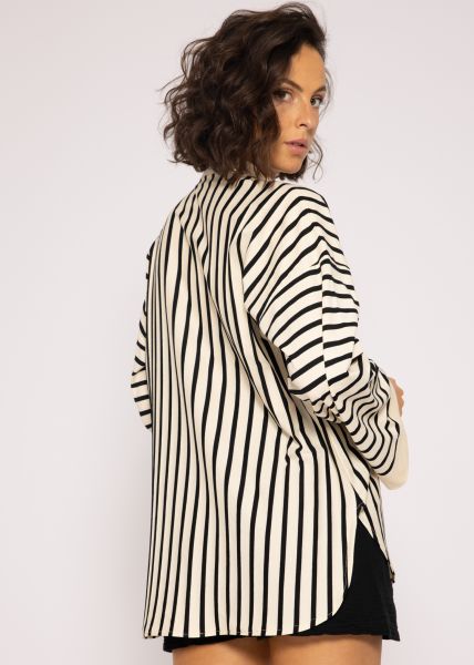 Jersey Kimono Bluse mit Streifen, offwhite/schwarz