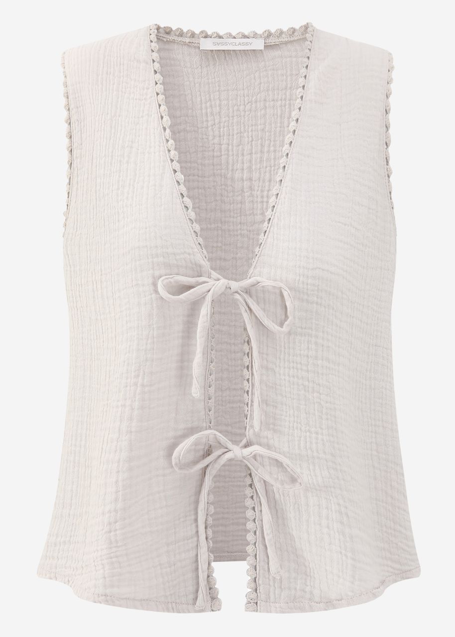 Musselin Top mit Schleifen - hellbeige