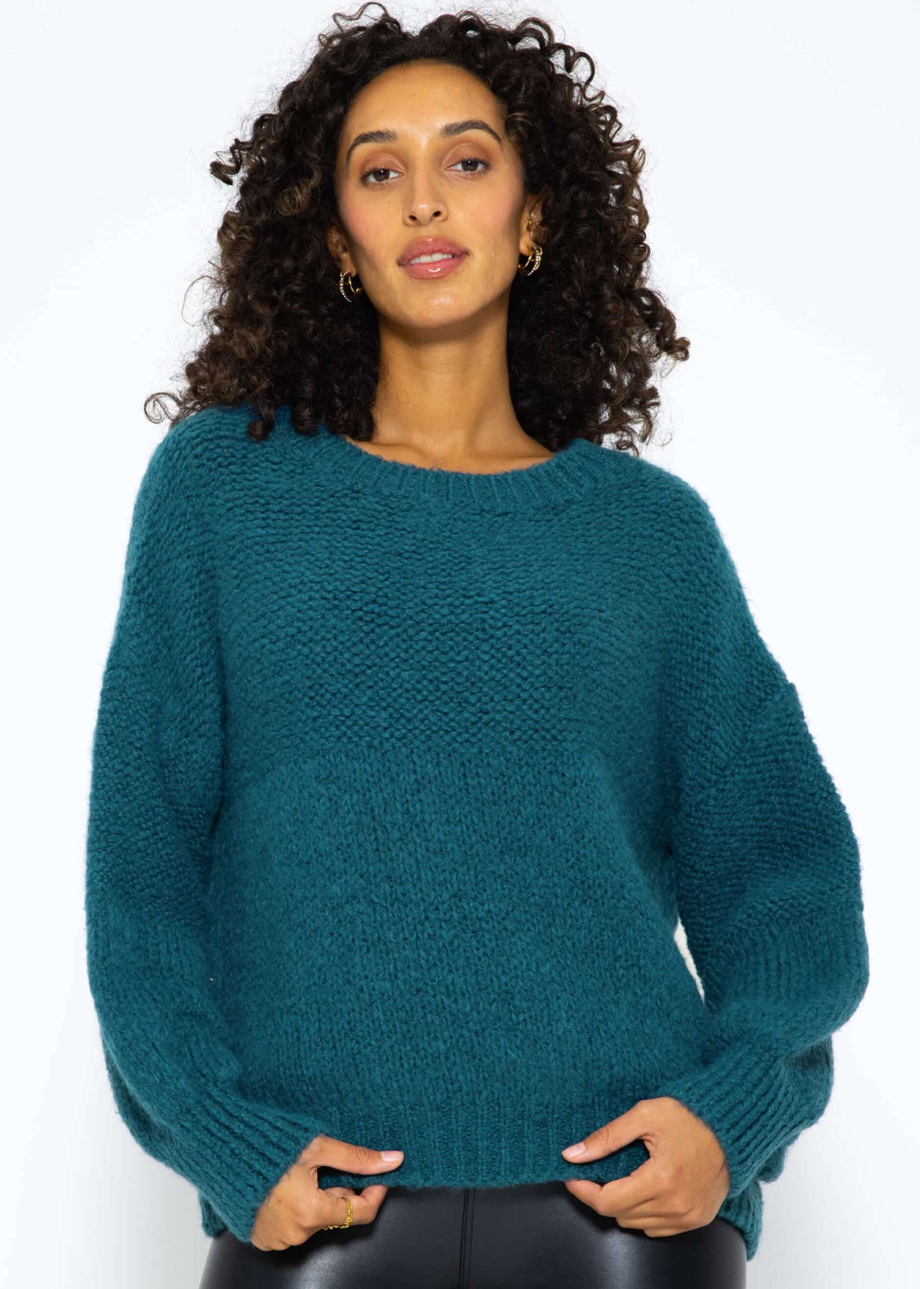 Super flauschiger Strickpullover - petrolblau