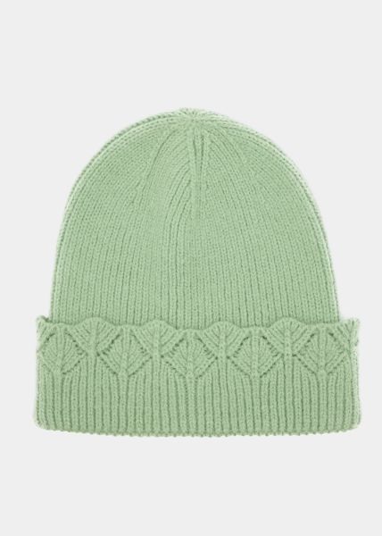 Mütze mit Ajour Strick Blende - grün