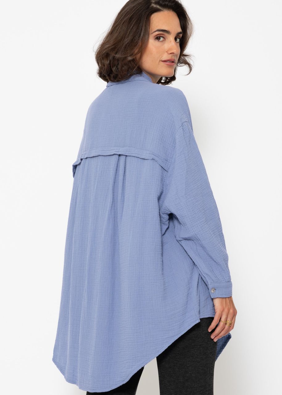 Musselin Bluse oversize, blau