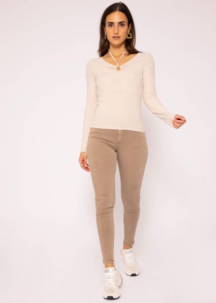 Langarm Shirt mit Bindeband, beige