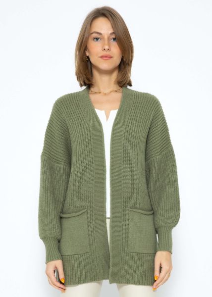 Soft Strick Cardigan mit Taschen - khaki