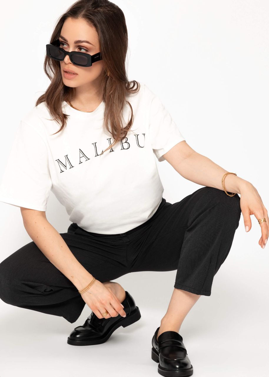 Oversize T-Shirt mit MALIBU Print - offwhite