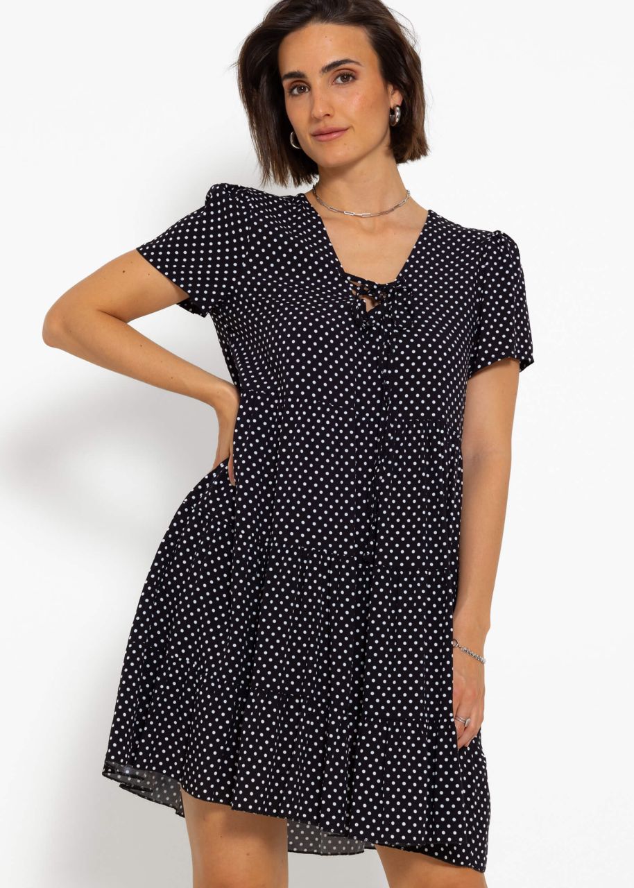 Luftiges Kleid mit Tupfen-Print - schwarz