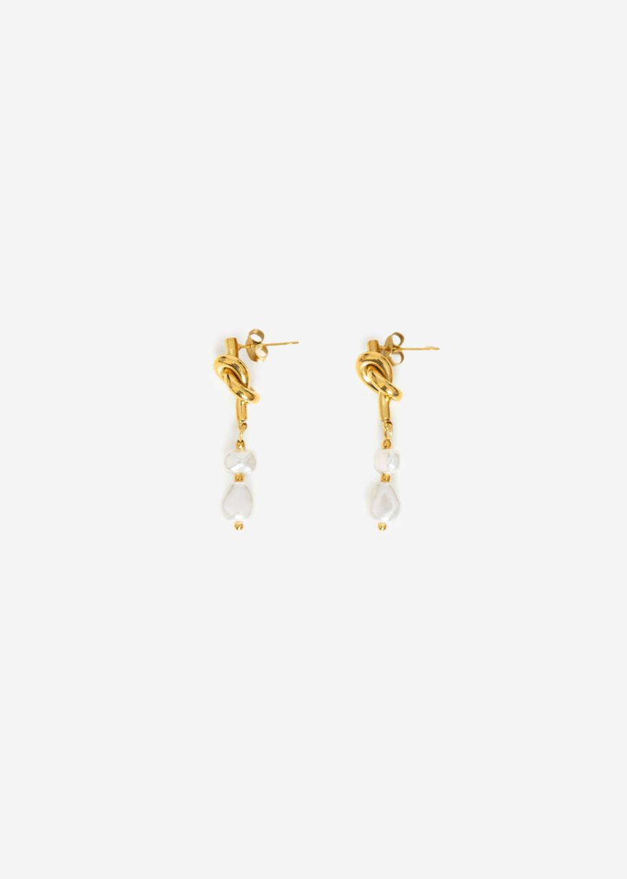 Ohrstecker mit Knoten und Perlen-Anhänger - gold
