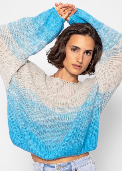 Pullover mit Ballonärmel und Farbverlauf - grau-blau