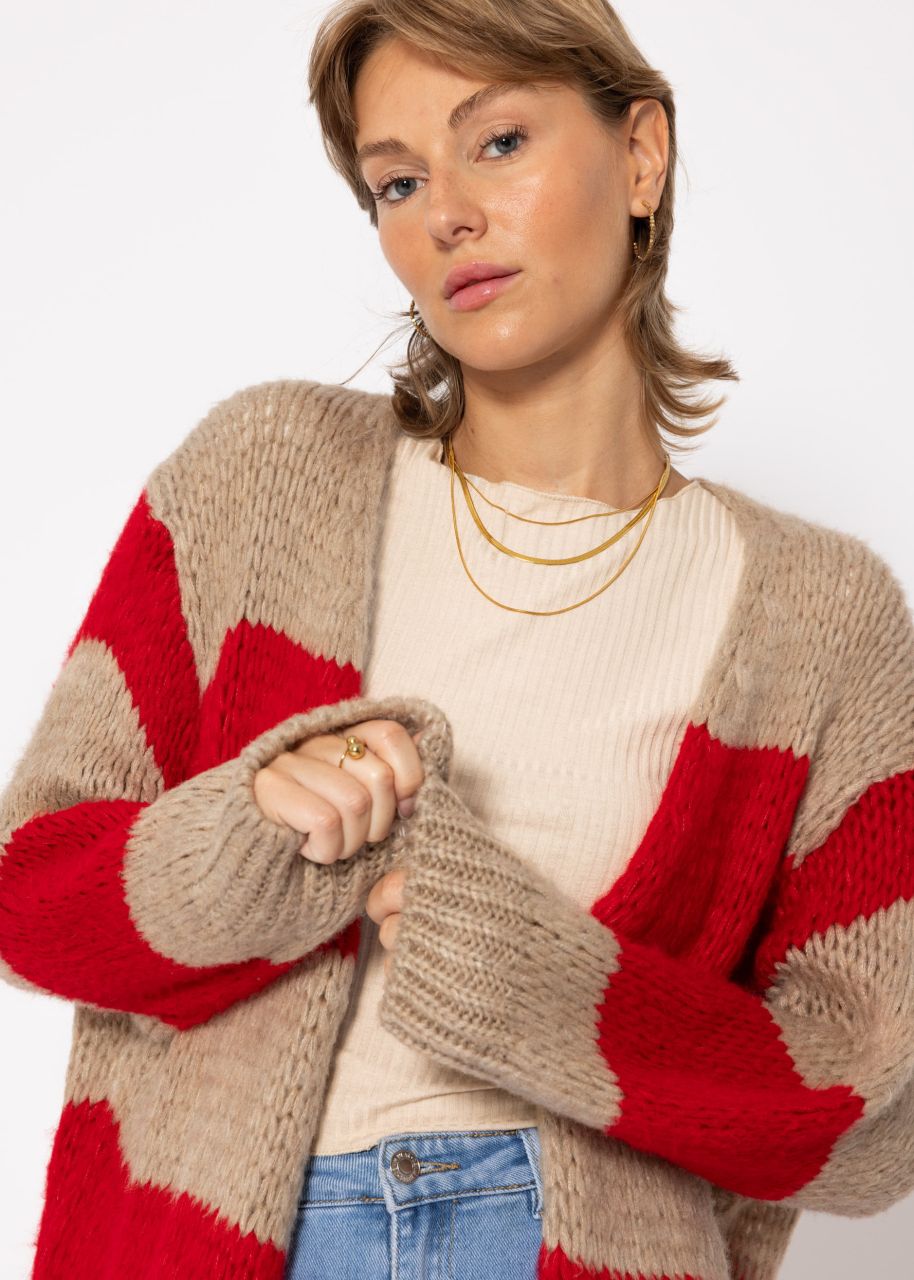 Gestreifter Oversize Cardigan - taupe-rot