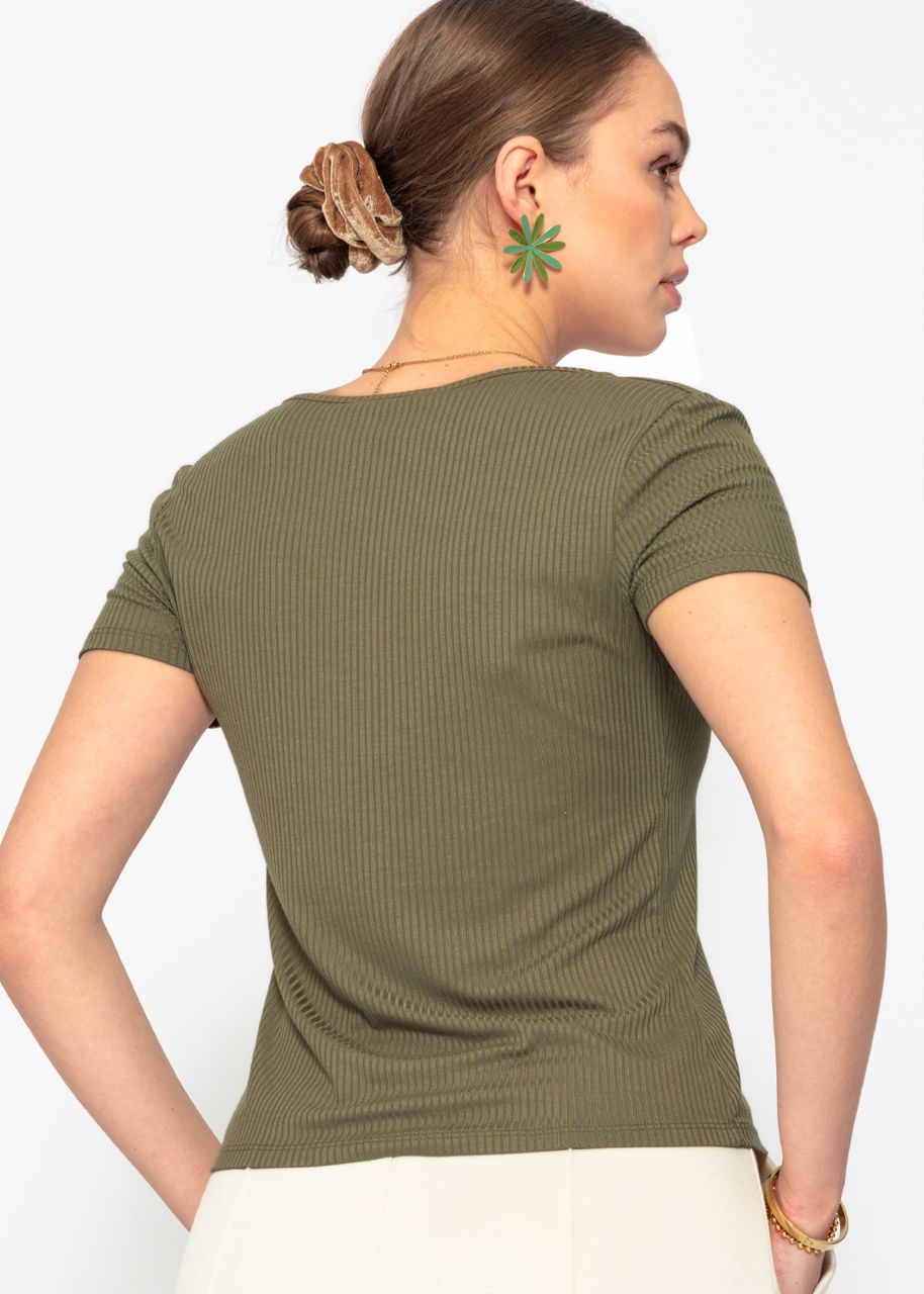 Geripptes T-Shirt - khaki