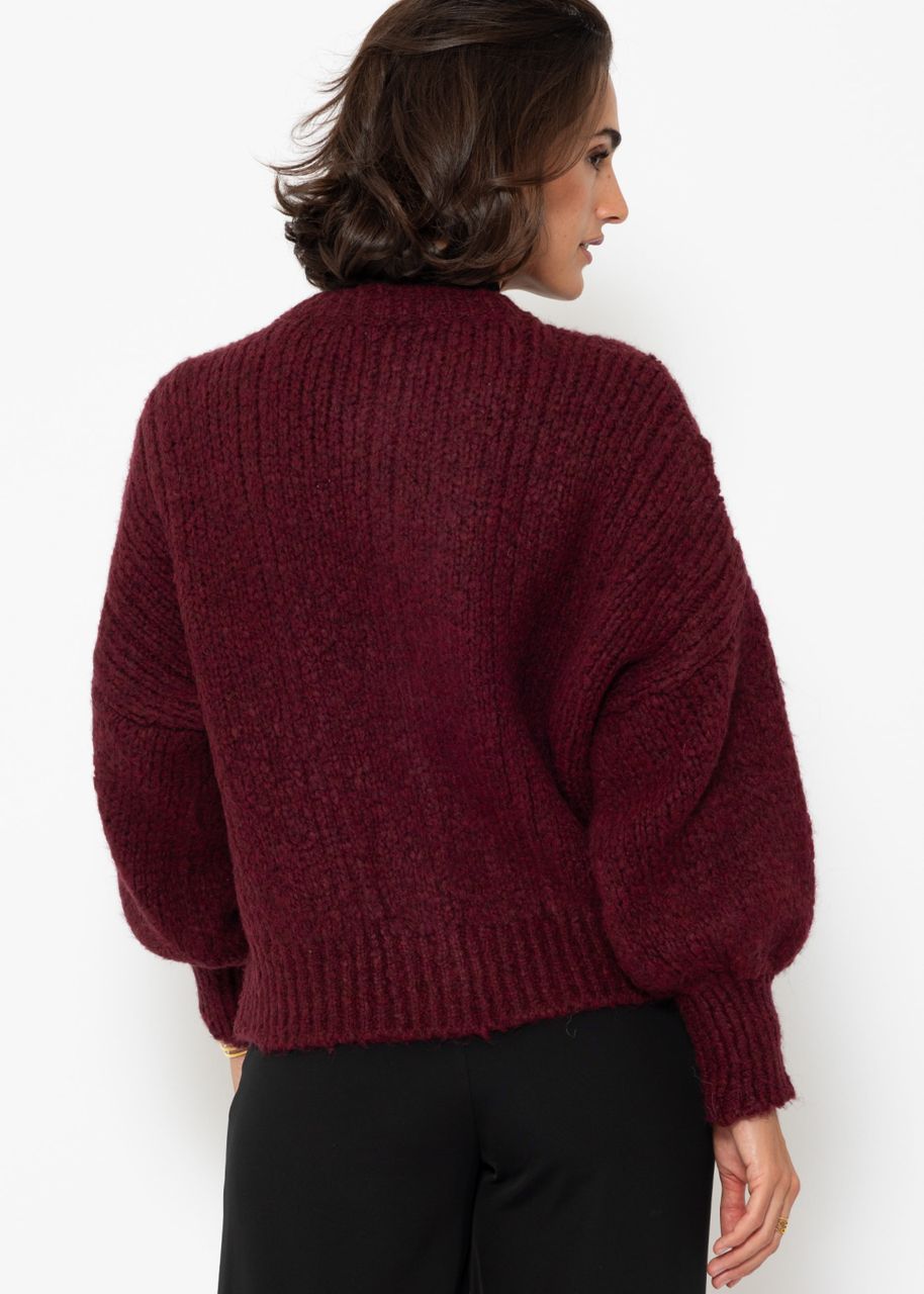 Super flauschige Strickjacke mit Zopfmuster - burgundy