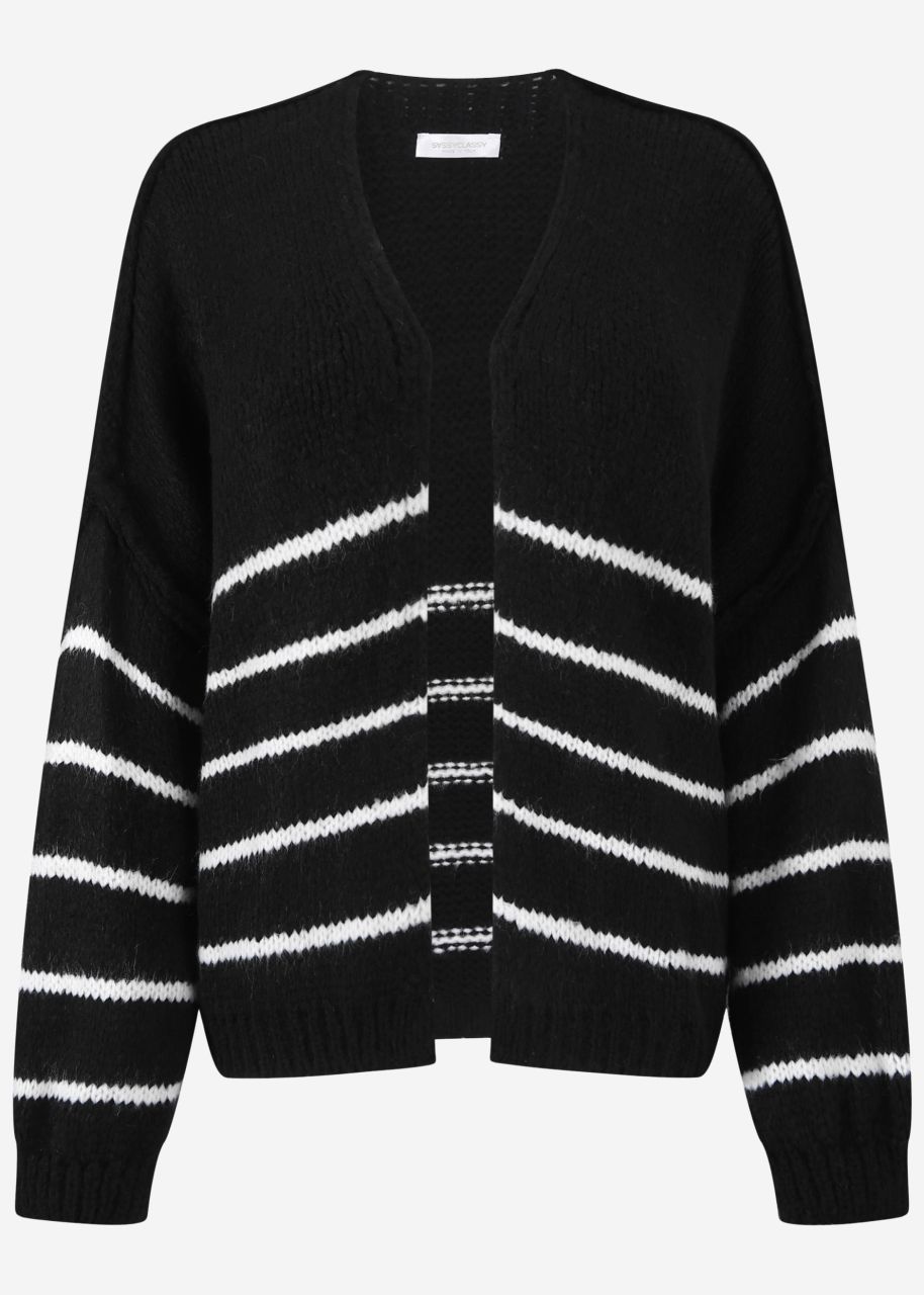 Gestreifter Cardigan mit Außennähten - schwarz