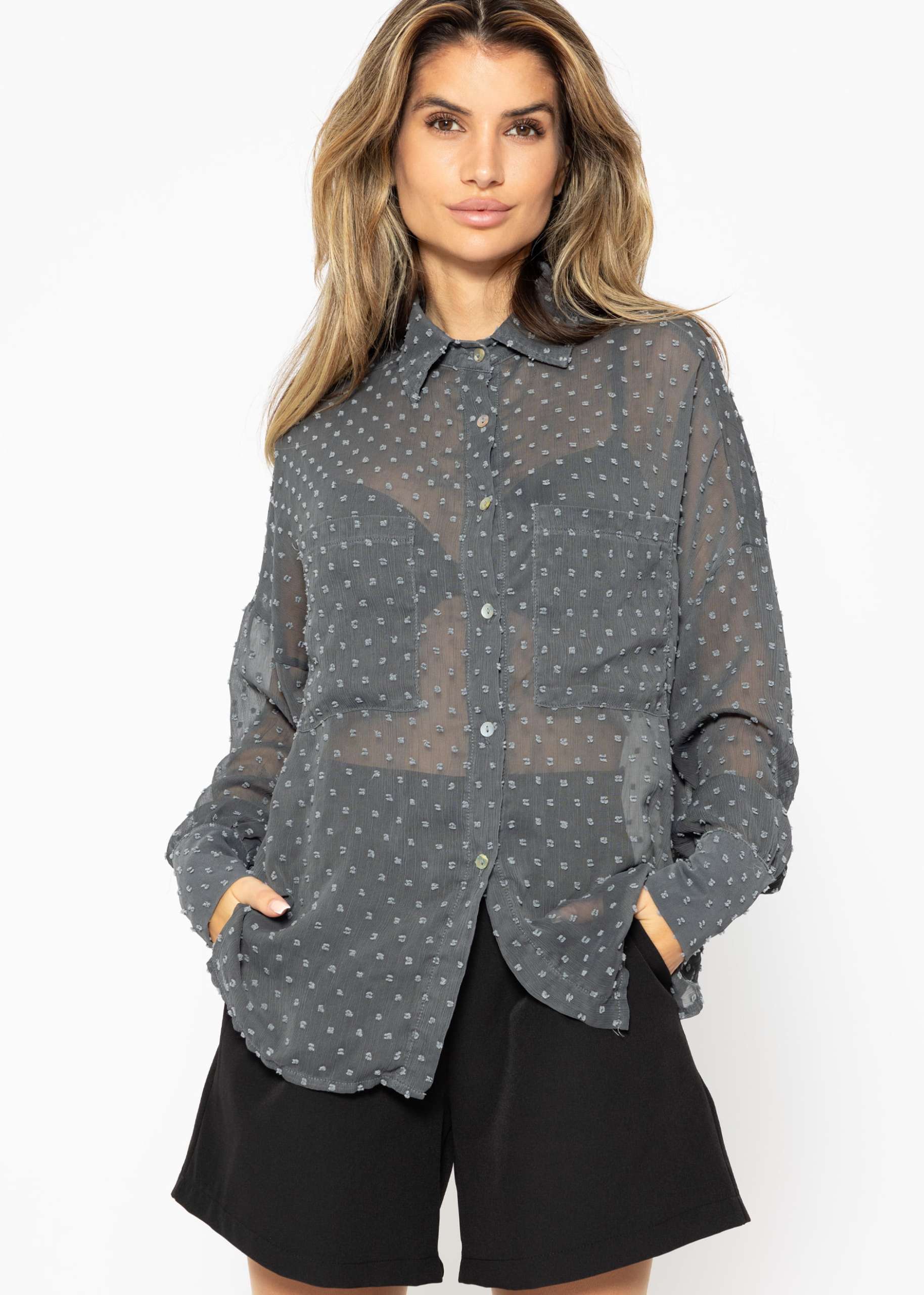 Oversize Plumetis Bluse - grau