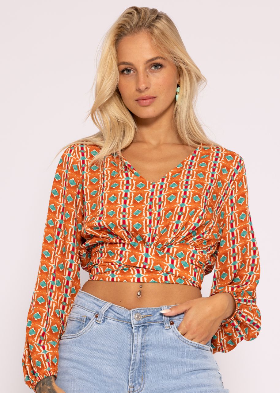 Crop-Bluse mit Print, orange